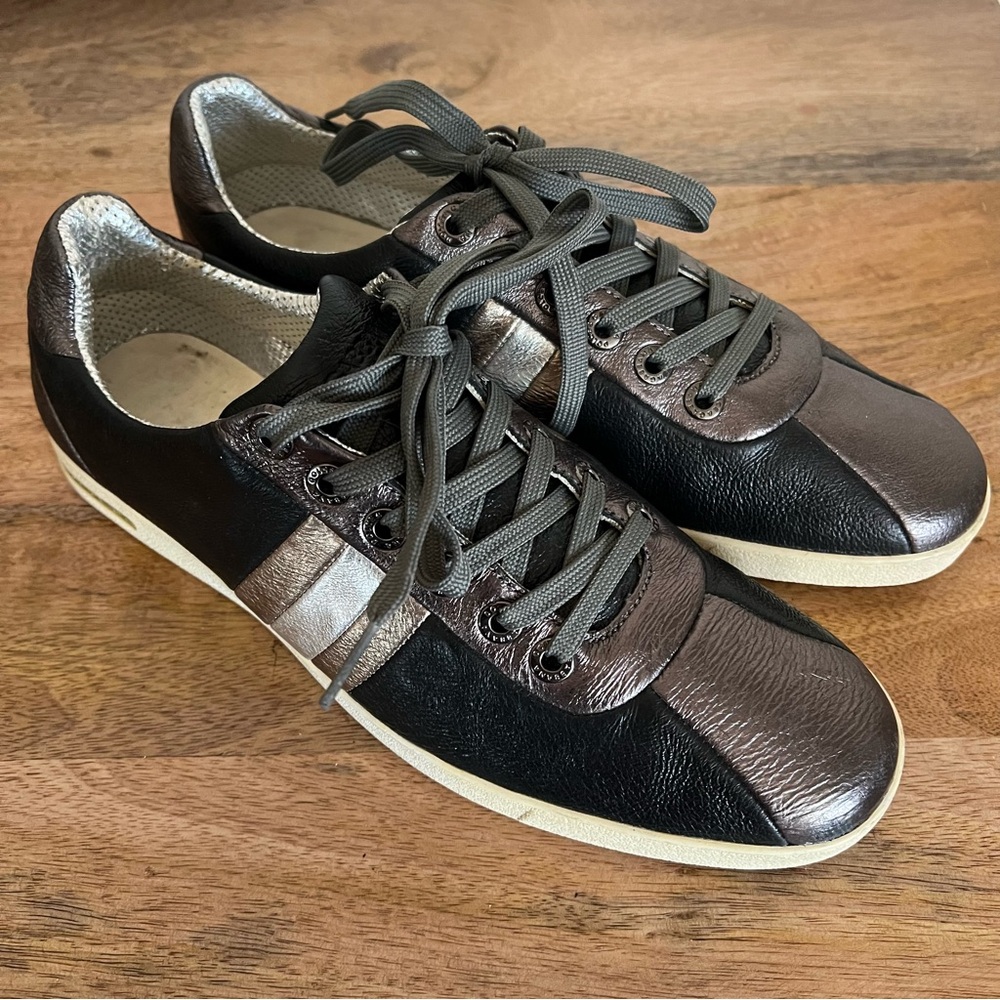 Dolce & Gabbana Metallic Black/Grey Leather Striped Lace Up Sneakers Size 8.5 - Picture 8 of 16